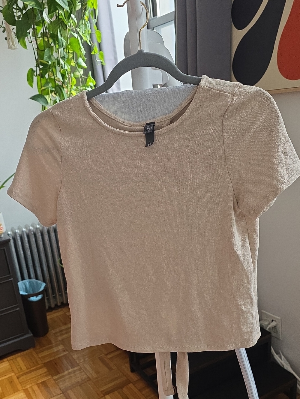 Alya Pale Beige Short Sleeve Tie-Back Top